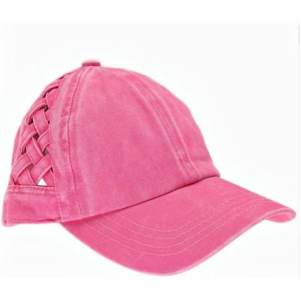 NEW C.C BEANIE women's woven criss cross ponytail baseball cap in pink